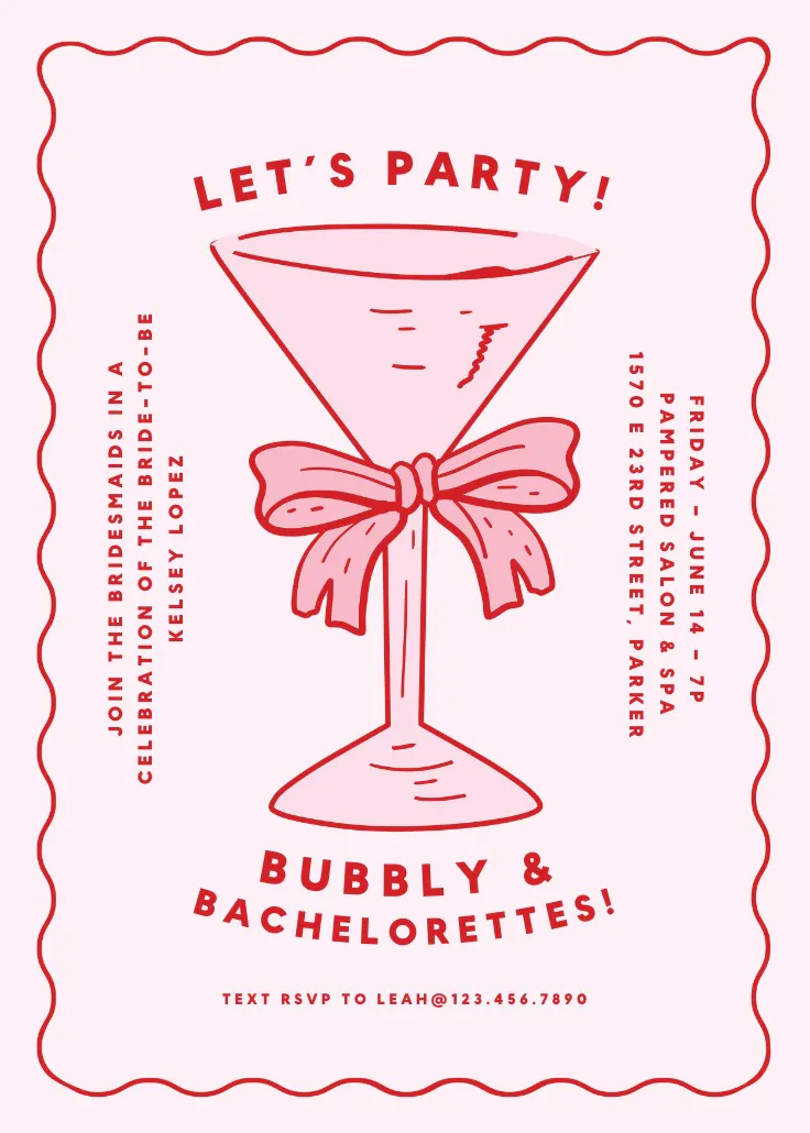 Bubbly bow - bekarlığa veda partisi davetiyesi